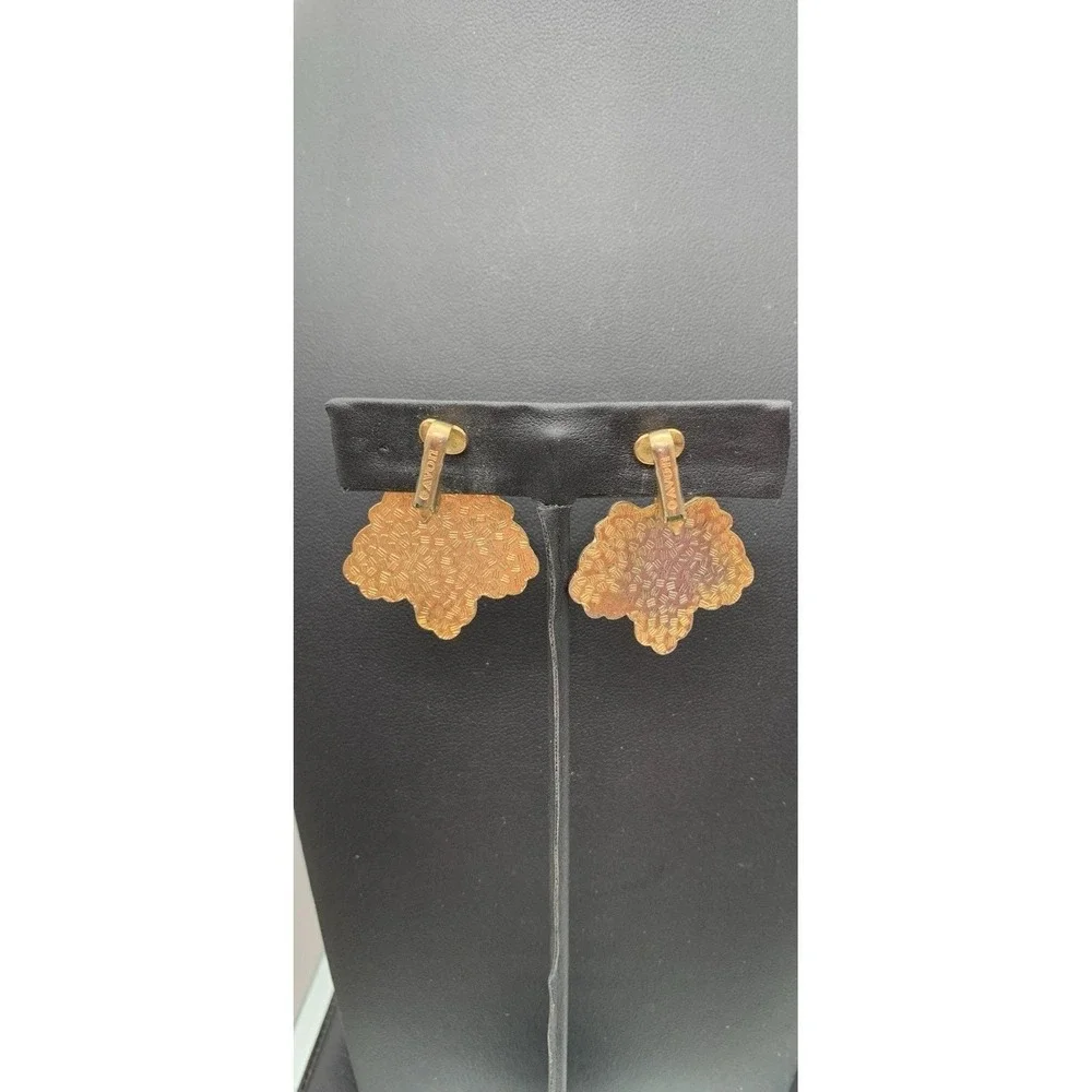 Vintage Avon Heart And Flower Dangle Cloisonné Clip‎ On Earrings